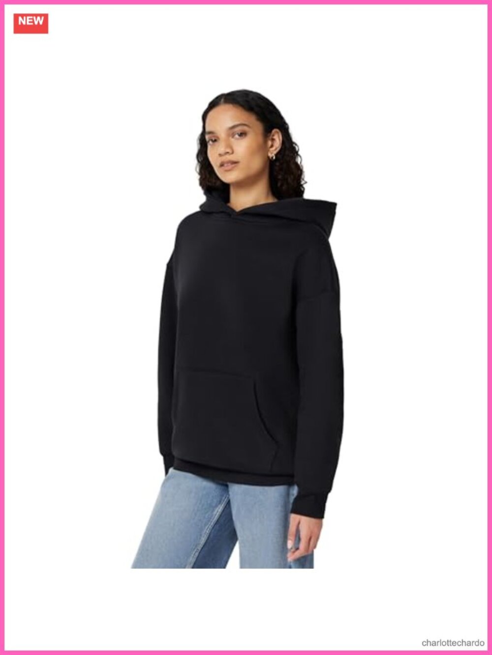 Oversized Fit Cotton Blend Fleece Hoodie with Kangaroo Pocket
